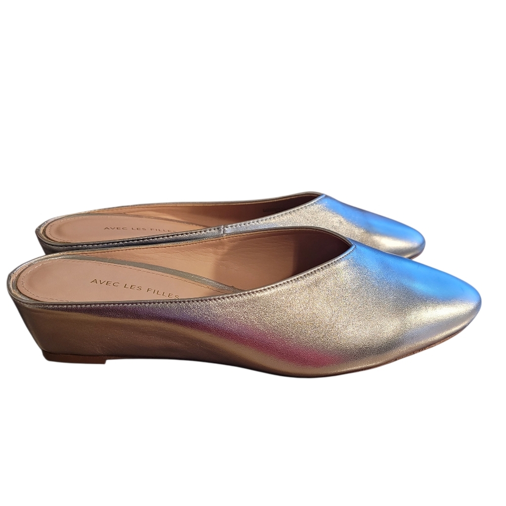 Avec Les Filles Bella metallic silver wedge heel mules - 7.            J31